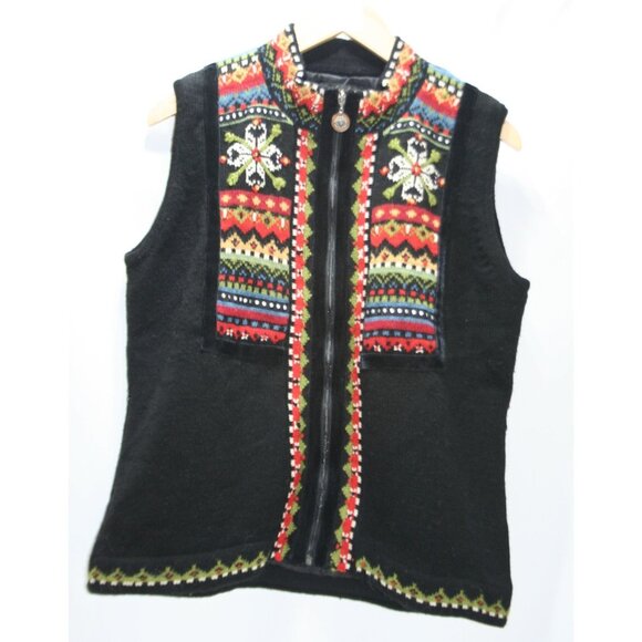 Icelandic Design Nordic Fair Isle Wool Zip Sweater Vest Womens Large Festive - Picture 1 of 7